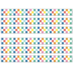 We Stick Together Checkered Rainbow Straight Bulletin Board Borders, 36 Feet Per Pack, 6 Packs