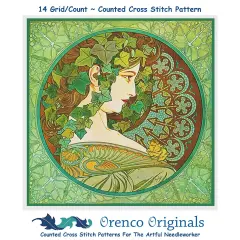 Ivy Detail by Alphonse Mucha Counted Cross Stitch Pattern