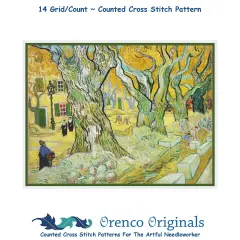 A French Village Street by Impressionist Van Gogh Counted Cross Stitch Pattern