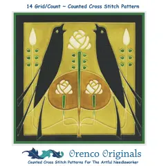 Talwin Morris's Arts & Crafts Songbird Design Counted Cross Stitch Pattern