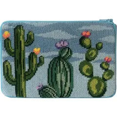 Stitch & Zip Needlepoint Cosmetic Purse Kit- Flowering Cacti Multicolor