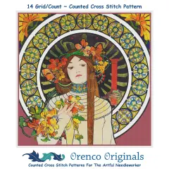 La Trapistine detail by Alphonse Mucha Counted Cross Stitch Pattern