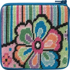 Pastel Floral Paisley Needlepoint Coin Purse Kit - Stitch & Zip Multicolor