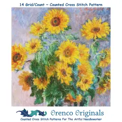 Sunflowers inspired by Claude Monet's Impressionist painting Counted Cross Stitch Pattern