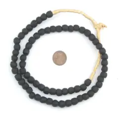 The Bead Chest&reg; African Recycled Glass Beads, 9mm - Full Strand Eco-Friendly Fair Trade Sea Glass Beads from Ghana Handmade Ethnic Round Spherical Tribal Boho Krobo Spacer Beads Black