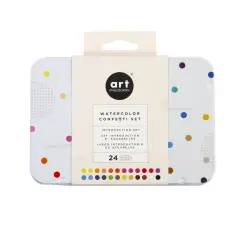 Art Philosophy Watercolor Confetti Set - 24 Watercolor Pans + Waterbrush + Sponge + Mixing Tray Inside Tin Case 655350642440