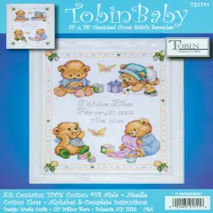 Tobin Counted Cross Stitch Kit 11"x14"-Baby Bears Birth Record
