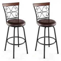 2 Pieces 24-Inch Adjustable PU Cushioned Swivel Barstools with 4 Additional Leg Tubes