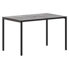 Merrick Lane Outdoor Dining Table with Faux Teak Poly Slat Top and Powder Coated Steel Frame Gray Wash Teak