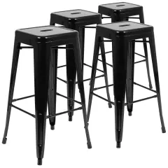 Emma and Oliver 4 Pack 30" High Metal Indoor Bar Stool - Stackable Stool Black