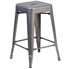 Merrick Lane 24" High Powder Coated Backless Metal Counter Stool with Clear Coat Finish and Plastic Floor Glides for Indoor Use Clear Coated
