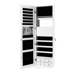 Multipurpose Storage Jewelry Cabinet with 4 Drawers and Full-length Mirror White