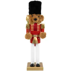 Northlight Plush Teddy Bear Soldier Christmas Nutcracker - 14" - Red and Gold