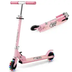 Kids Folding Kick Scooter with 3 Adjustable Heights for Outdoor Pink