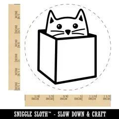 Cat in Box Self-Inking Rubber Stamp for Stamping Crafting Planners Blue
