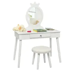 Kids Vanity Makeup Table and Chair Set Make Up Stool White