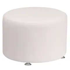 Emma and Oliver 24" Round Faux Leather Living Room/Reception Ottoman Melrose White