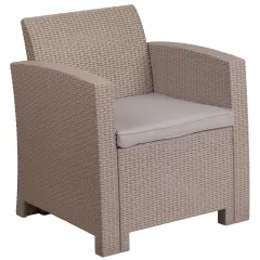 Merrick Lane Malmok Outdoor Furniture Resin Chair Faux Rattan Wicker Pattern Patio Chair With All-Weather Cushion Light Gray