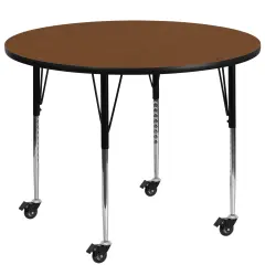 Emma and Oliver Mobile 42" Round HP Laminate Adjustable Activity Table Oak