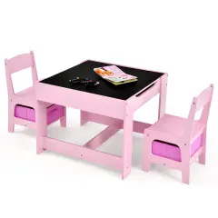 Kids Table Chairs Set With Storage Boxes Blackboard Whiteboard Drawing Pink