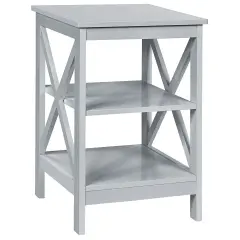 Multi-Functional Side Table with 3 Tier Storage Compartment and X-Shaped Side Design Grey