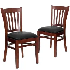 Emma and Oliver 2 Pack Vertical Slat Back Wooden Restaurant Chair BlackVinyl/Mahogany