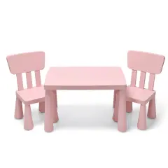 3 Pieces Toddler Multi Activity Play Dining Study Kids Table and Chair Set Pink