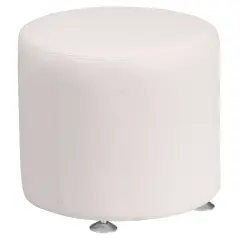 Emma and Oliver 18" Round Faux Leather Living Room/Reception Ottoman Melrose White