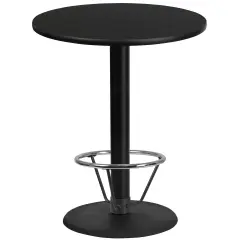Emma and Oliver 36" Round Laminate Bar Table with 24" Round Foot Ring Base Black