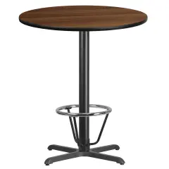 Emma and Oliver 36" Round Laminate Bar Table with 30"x30" Foot Ring Base Walnut