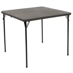 Emma and Oliver 2.83-Foot Square Bi-Fold Plastic Folding Table with Carrying Handle Dark Gray