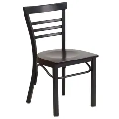 Emma and Oliver Three-Slat Ladder Back Metal Restaurant Dining Chair Walnut/BlackMetal