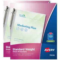 Avery Semi-Clear Standard Weight Sheet Protectors for 3 Ring Binders, Top Load, 2 Packs, 200 Page Protectors Total (46021)