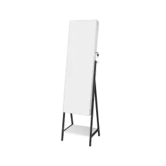 Freestanding Full-Length Mirror Jewelry Cabinet with Metal Tube Frame and 3 Color LED Lighting White