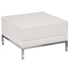 Emma and Oliver Faux Leather Quilted Tufted Living Room/Reception Ottoman Melrose White