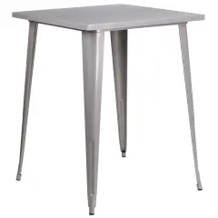 Merrick Lane Rothko Patio Dining Table with Metal Frame and Square Top Silver