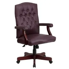 Merrick Lane Versailles High Back Tufted Home Office Chair With Height Adjustment And 360&deg; Swivel Burgundy LeatherSoft