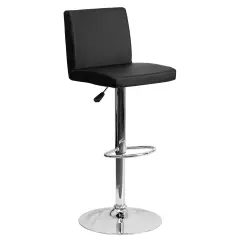Emma and Oliver Panel Back Adjustable Height Barstool with Chrome Base Black