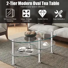 Tempered Glass Oval Side Coffee Table Transparent