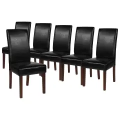 Merrick Lane Ellison Mid-Century Panel Back Parsons Accent Dining Chair - Set of 6 Black LeatherSoft