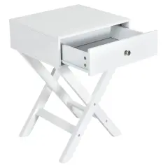 X Shaped Base Side Nightstand with 1 Drawer Perfect for Place to Plant and Photo Frame or Any Decorative Item White