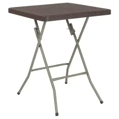 Emma and Oliver 1.95-Foot Square Rattan Plastic Folding Table Brown
