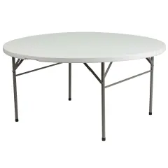 Emma and Oliver 5-Foot Round Bi-Fold Plastic Folding Table with Carrying Handle Granite White