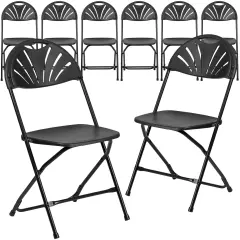 Emma and Oliver 8 Pack Wedding/Event Stackable Fan Back Plastic Folding Chair Black