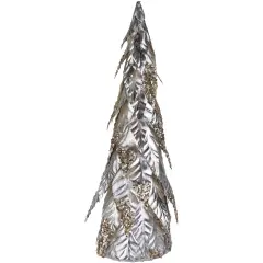 Northlight Sequined Layered Leaves Christmas Cone Tree - 20" - Platinum and Champagne Finish Silver
