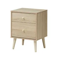 Freestanding Wooden Beside End Side Table Nightstand with 2 Deep Drawers Natural