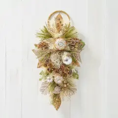 Sage Green Gold w/ Mini Wood Rose Teardrop Swag with Ring pop - Handcrafted Christmas Decorations - Holiday Tree