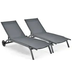 Costway 2PCS Outdoor Adjustable Chaise Lounge Patio 6-Position Recliner Wheels