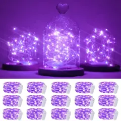 15 Packs 20 Led Purple Fairy Lights Battery Operated 6.6ft Silver String Lights Waterproof Firefly Starry Light for DIY Table Centerpieces Wedding Halloween Christmas Party Decor