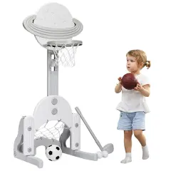 3 in 1 Kids Basketball Hoop Set with 5 Adjustable Height Levels Perfect Gift for Children White